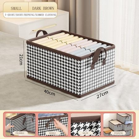 4 Pcs Brown Checkered Storage Cubes - Premium Foldable Closet Organizer Bins with Handles for Clothes